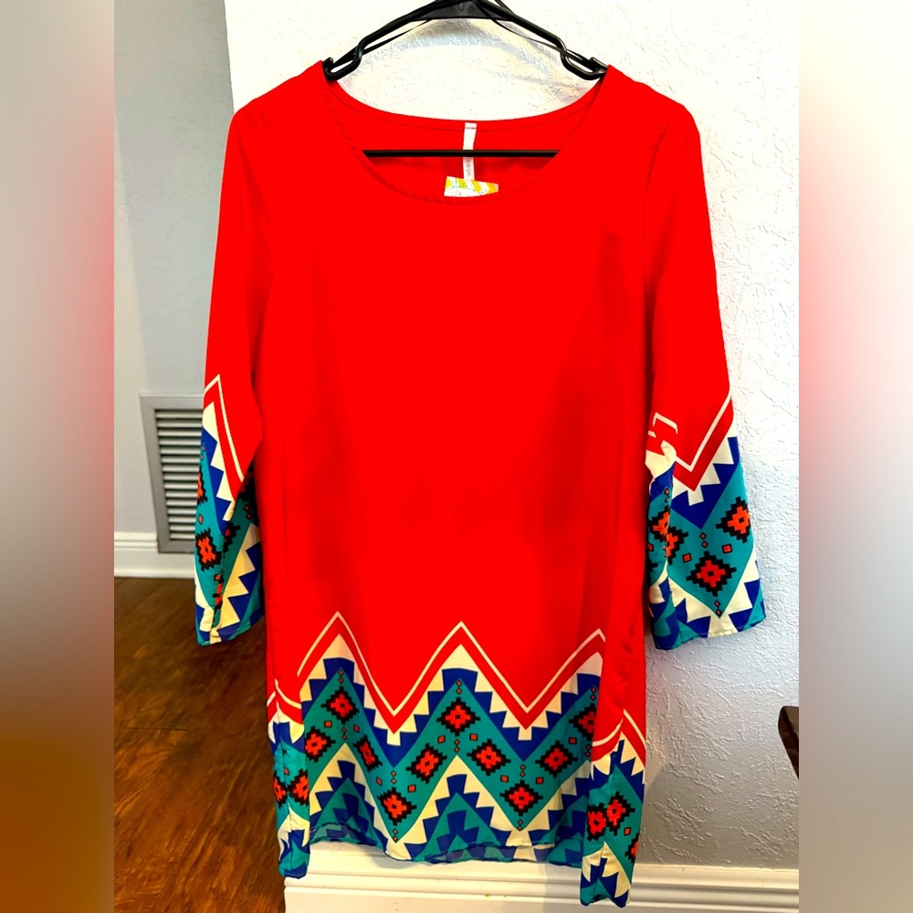 Shop Hopes - Make My Point Dress - Red/Multicolor - Medium